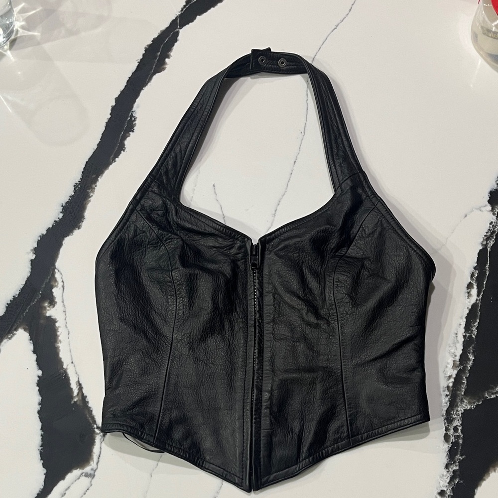 Wilson Leather Black Leather Halter Top